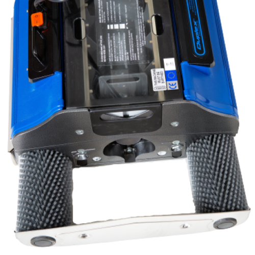 Duplex Commercial steam floor machine showcasing its dual conveyor belt and brush pick-up feature.
