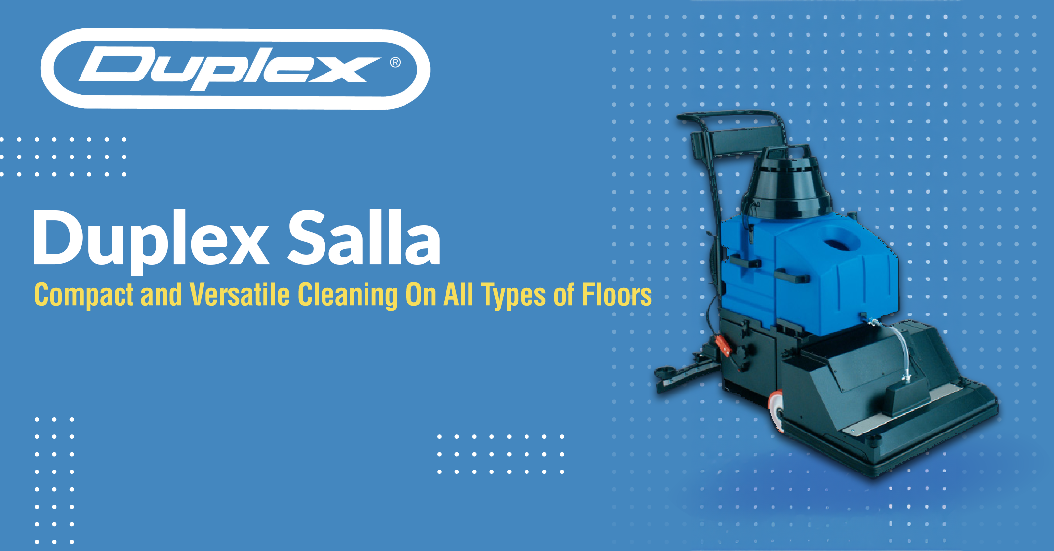 The Duplex Salla cleaning machine showcased prominently as the hero product.