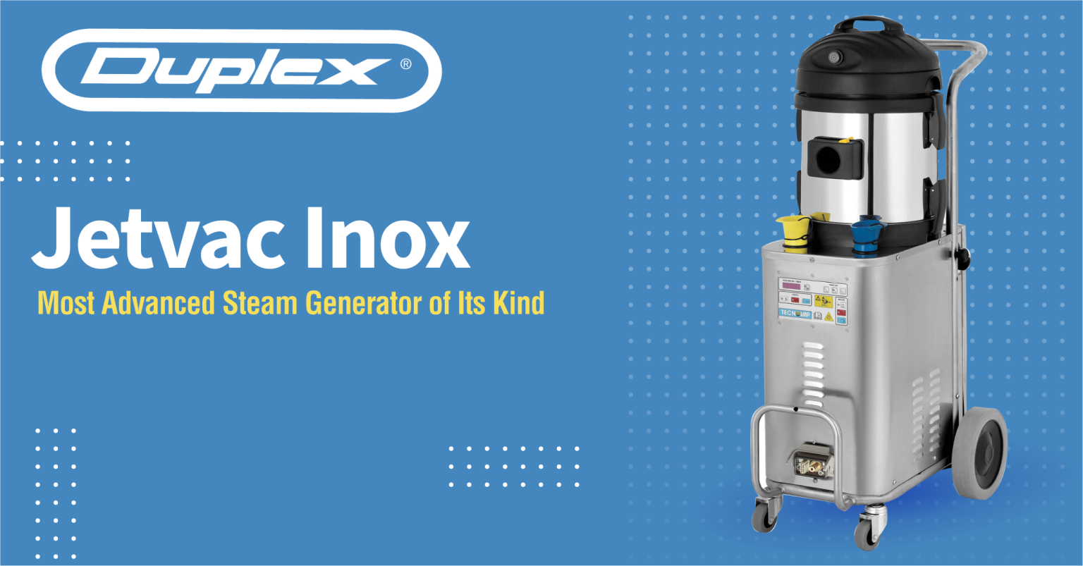 Showcase image highlighting the JetVac Inox steam machine.