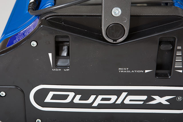 The Duplex floor scrubber boasts adjustable control height for user comfort and efficiency.