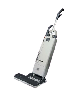 The Fast Vac commercial upright vacuum cleaner, designed for efficient cleaning of carpets and hard floors with a wide head and deep cleaning powerhead.