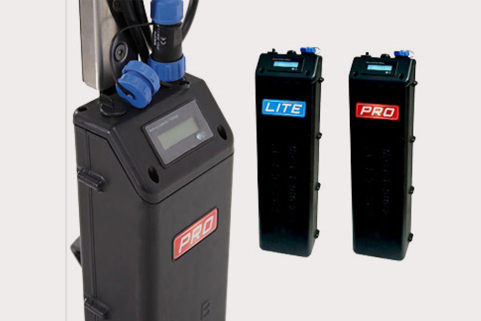 Cordless commercial floor scrubber with lithium-powered cleaning technology, featuring Lite and Pro battery units. The Lite battery offers 35 minutes of runtime, while the Pro battery provides an hour of uninterrupted cleaning. Enhance cordless cleaning with easy snap-on, snap-off battery attachment for superior performance in commercial floor steam cleaning.