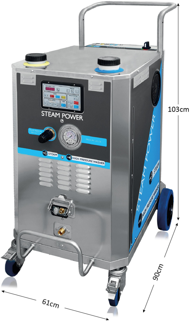 Dimensions of the steam pressure cleaning machine from Duplex Cleaning Machines.