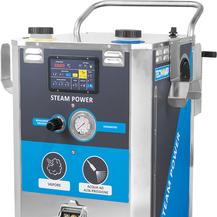 A steam pressure machine constructed with AISI 304 stainless steel body and boiler by Duplex Cleaning Machines.