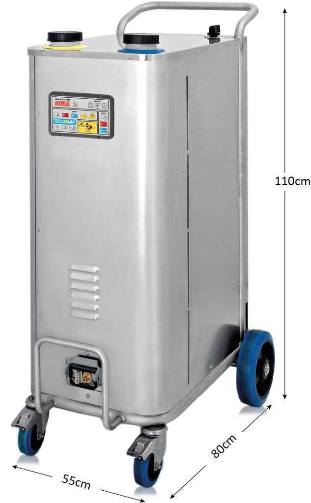 Dimensions graphic of the Jetsteam Industrial machine highlighting its size and storage efficiency.