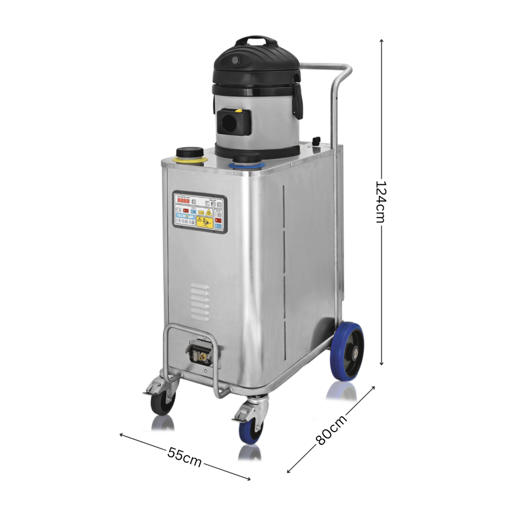 Detailed dimensions of the Jetvac Force, showcasing its compact design and space efficiency for enhanced usability in various cleaning environments.