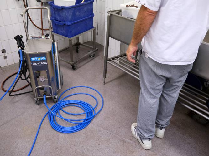 The Hot Hydro Pressure Washer in action in a food manufacturing setting, ensuring thorough cleanliness and hygiene.