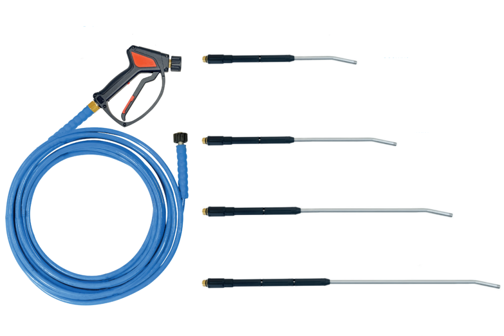 Complete cleaning kit of the Hot Hydro Pressure Washer, showcasing versatile attachments for diverse cleaning tasks.