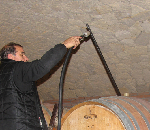 Image depicting a steam diffuser inside a wine barrel, part of the advanced Wine Barrel Cleaning System, demonstrating effective sterilisation.