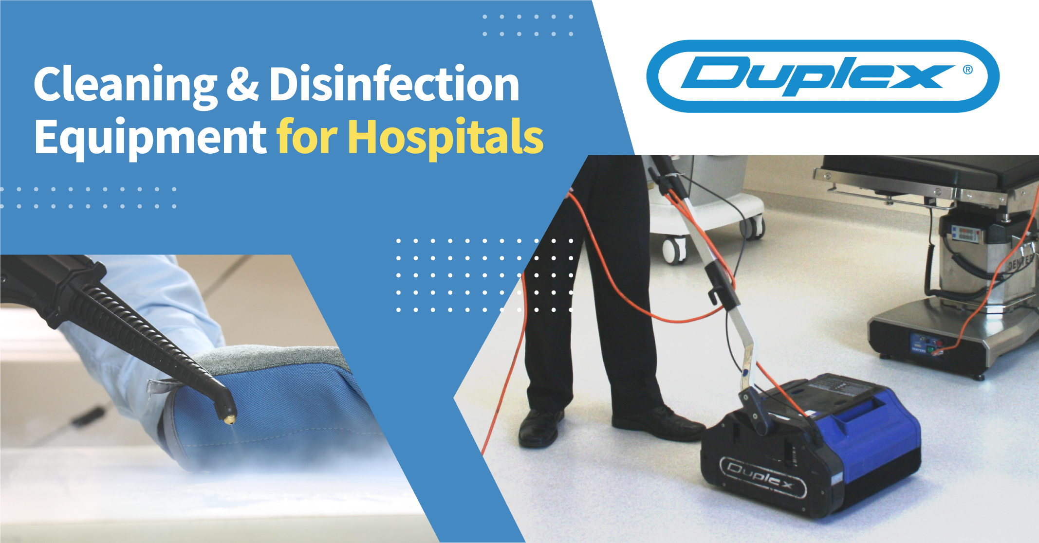 Banner image showcasing advanced cleaning solutions in a hospital setting, emphasising hygiene and safety with modern technology.