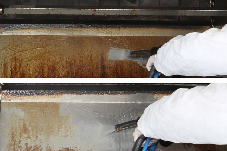 Image showcasing the Duplex Steam Cleaning Machine effectively removing tough grime and hard stains from apiary equipment.