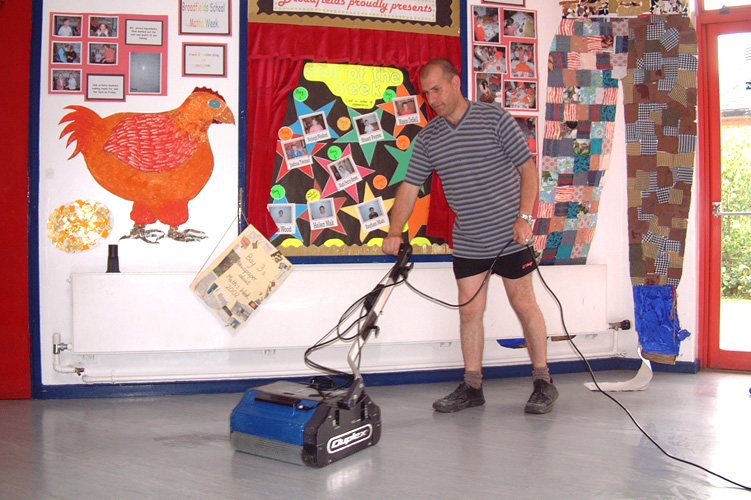 Image featuring Duplex Cleaning Machines' equipment used for enhancing cleaning efficiency on hard floors and carpets in child care and kindergarten environments.