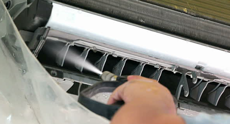 Image showing the detailed cleaning process of an air conditioner system using Duplex Cleaning Machines, emphasizing thorough cleaning and restoration.
