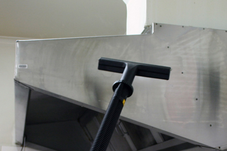 Image depicting the use of steam cleaners by Duplex Cleaning Machines for melting away grease and maintaining cleanliness in high-risk areas of an ice cream production facility.