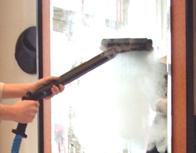 Image showcasing Duplex Cleaning Machines' method for cleaning windows and mirrors in salons, ensuring streak-free clarity and hygiene.