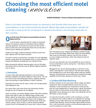 Choosing the most efficient motel cleaning innovation