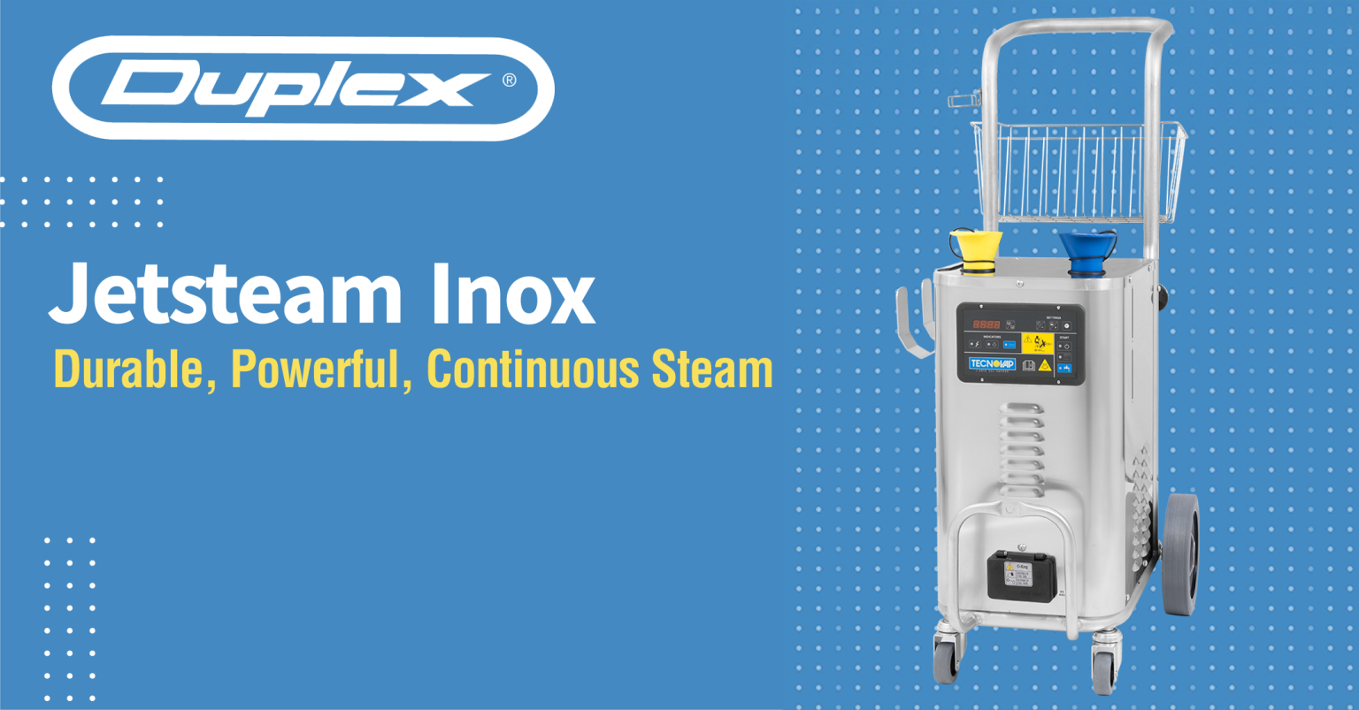 The Jetsteam Inox steam cleaner, showcasing its robust design and advanced steam cleaning capabilities for professional use.