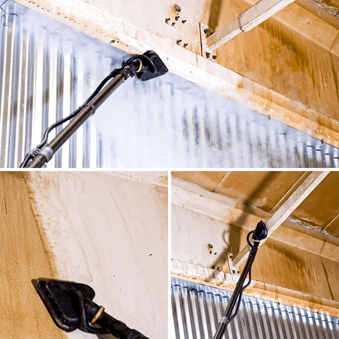 Image of the Tess High Ceiling Vacuum Cleaner performing efficient steam cleaning on high surfaces.