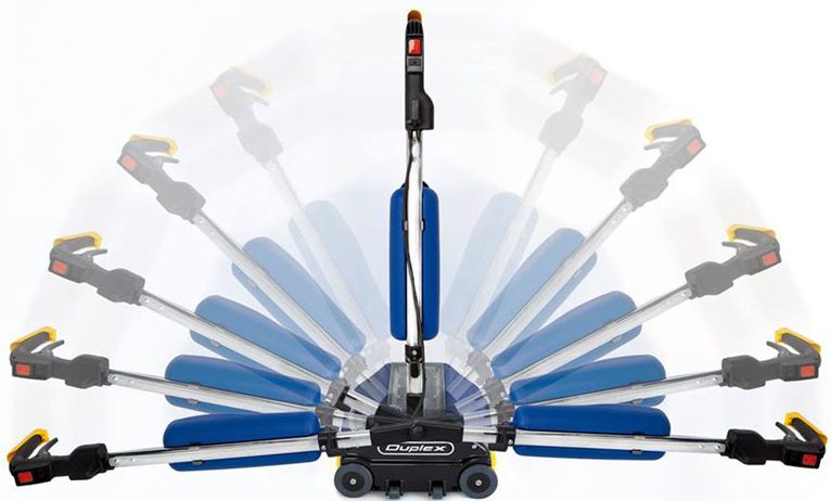 Duplex Lithium Floor Cleaner demonstrating its bi-directional cleaning capability with a fluid handle movement.
