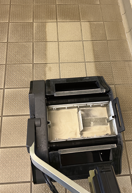 Duplex 340 floor scrubber cleaning safety tiles for non-slip surfaces.