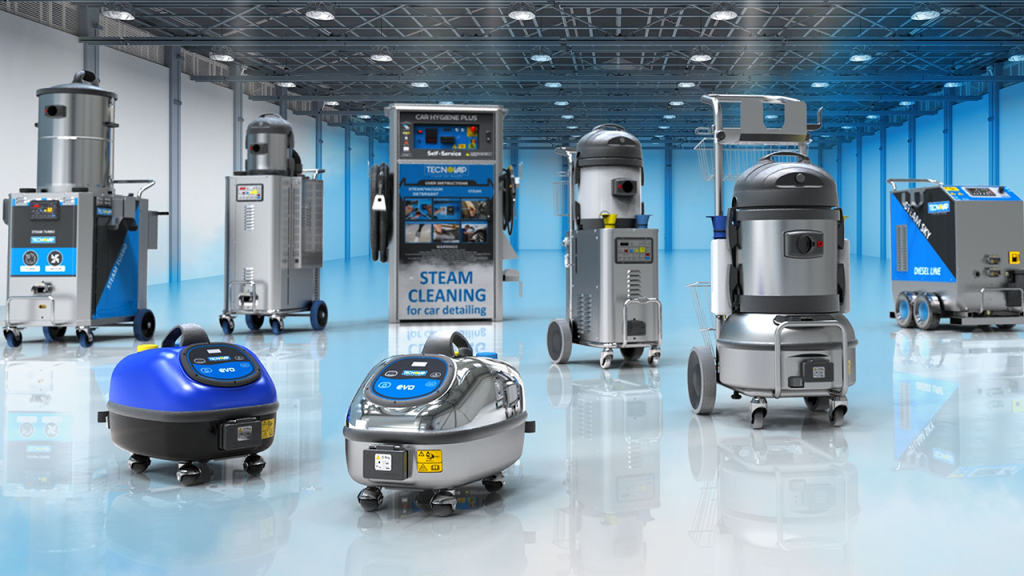 Display of commercial steam and steam vacuum cleaning machines by Duplex Cleaning Machines