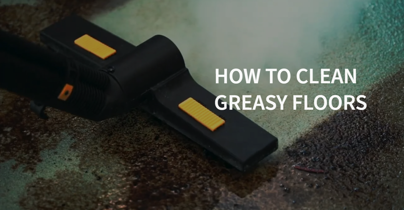 The Jetvac steam vacuum cleaner is cleaning the greasy floor.