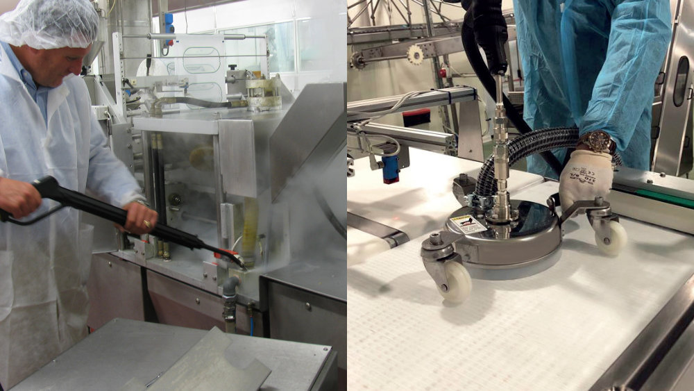 Conveyor food manufacturer steam vapour cleaning